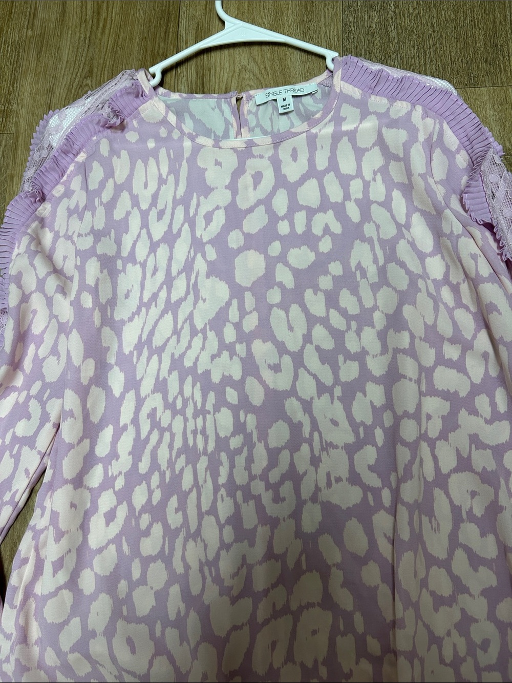 Bloomingdale’s Single Thread Ruffle-Sleeve Animal Print Blouse in Lavender Cream